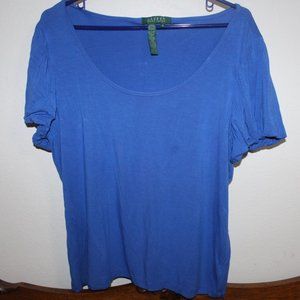 Lauren Ralph Lauren Bright Blue Puff Sleeved Top Size XL
